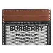 【BURBERRY 巴寶莉】英系經典棉麻拼接牛皮信用卡名片證件隨身卡(咖邊)