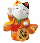 family2日本生活精品館 日本製【薬師窯】瀨戶純手工錦彩縮緬金幣招財貓(金運/良緣、小)