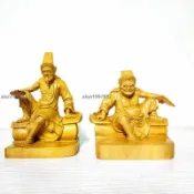 新品*熱銷*七爺八爺平安黃楊木雕家居桌面喜財謝必安范無救黑白無常雕像擺件