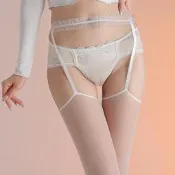 EFP大美人-2023新品❤️性感0D絲光網美攝影女僕蘿莉蕾絲鬆緊防滑一體吊襪帶大腿長筒絲襪~170內!白色