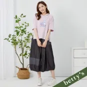 betty’s貝蒂思(35)腰鬆緊點點拼接下擺抽皺牛仔花苞裙(牛仔黑)