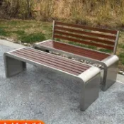 【限時優惠】公園椅戶外長椅塑木不銹鋼帶靠背條凳子商場園林室外休閒座椅排椅 ZVRH