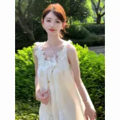 海灘裙🌊海邊洋裝 海島洋裝 渡假風洋裝 沙灘裝 露背連衣裙 海邊度假風穿搭氣質高級感白色吊帶連衣裙女夏天巨好看的沙灘裙