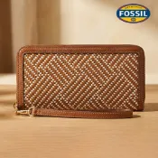【FOSSIL 官方旗艦館】Logan 多層真皮拉鍊RFID防盜長夾-馬鞍紋編織 SL10099994