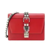 【BreezeOnline 微風精品線上】Prada 展示品 Saffiano Eleltra 銀釦全皮鉚釘鍊帶斜背包(1BD120-紅)