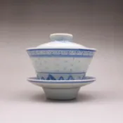 協貿國際日用品生活8館 景德鎮光明瓷廠青花玲瓏瓷蓋杯蓋碗 古玩古董老貨陶瓷器收藏擺件