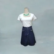 *♡*SHY GER/藍色/水果刺繡彈性牛仔短褲裙/26-27吋半腰/全新《Anna的百寶箱》