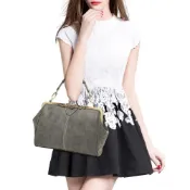 (店+)【LEESA】復古斜背口金包\側背包\韓版手提包\單肩包包女\肩背包\口金包\側背包\皮包側背包\藍色手提包女