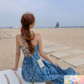⭐夏季爆品⭐波西米亞風沙灘裙女 海邊度假性感洋裝 超僊吊帶 露背洋裝 波西米亞風長裙子