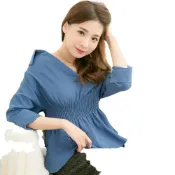 (店+)【lingling】肩帶襯衫領上腰鬆緊反折袖口上衣 女裝女上衣(PA3918-共3色)