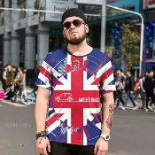 FINDSENSE服飾 FINDSENSE品牌監製 大尺碼男裝 英國國旗圖案T3D印花薄款個性短袖夏季男大尺碼寬鬆透氣T恤速乾排汗T