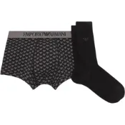(店+)【EMPORIO ARMANI】阿瑪尼 FW24 Logo印花平角內褲中筒襪內衣褲套裝 男款 黑色