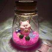【A-ONE 匯旺】十二生肖 豬 玻璃生態瓶 含2顆綠藻 白光LED 150ml布丁杯 DIY綠藻球微景觀植物