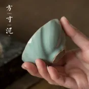協貿國際日用品生活1館 方寸泥功夫陶瓷小茶杯主人杯汝窯單杯品茗杯茶盞開片冰裂釉斗笠杯