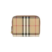 【BreezeOnline 微風精品線上】BURBERRY 格紋帆布ㄇ形拉鍊零錢包(典藏米色/石楠木棕色)