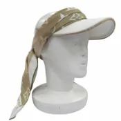 【DOKODEMO】成色極佳☆LOUIS VUITTONM77546 Vigère Sun & Silk 遮陽帽 Monogram 印花 米色 義大利製 正品 女士遮陽帽 附防塵袋