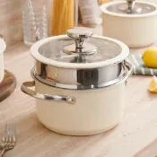 (店+)PureCook 台灣首賣★新CICI韓式304陶瓷不鏽鋼鍋2L蒸煮雙耳湯鍋+蒸籠格+矽膠玻璃蓋(IH爐洗碗機康寧同款)
