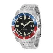 【INVICTA 英威塔】紅藍邊框 水鬼潛水錶 自動上鍊機械腕錶 44mm 銀色不鏽鋼錶帶 男錶 情人節(39751)