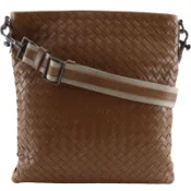 【DOKODEMO】Bottega Veneta Intrecciato 編織肩包，皮革，棕色，斜背/肩背包，A5 尺寸，拉鍊，男士 [二手]