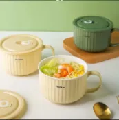 泡面碗帶蓋陶瓷單耳宿舍學生家用上班族網紅泡面杯飯盒【步行者戶外生活館】