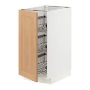 【IKEA 宜家家居】METOD 底櫃附網籃, 白色/vedhamn 橡木, 40x60x80 公分