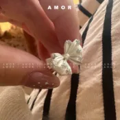 French Sweet 3D 蝴蝶結戒指 - 女士復古優雅閃亮食指戒指