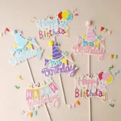 訂單滿199出貨  彩色拉旗生日帽蛋糕裝飾插牌拱門彩虹氣球生日快樂派對插件裝扮