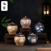 【化雲】宜興紫砂茶葉罐創意精品高級泥繪茶倉醒茶罐散茶罐茶具配件