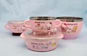 現貨 韓國製 KITTY 凱蒂貓 不鏽鋼碗 止滑 附蓋 大碗 小碗 碗公 泡麵碗 防燙碗 兒童碗 雙耳碗