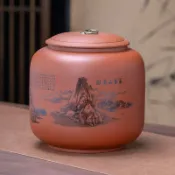 全球選品1館 生活百貨 熱銷新款大號紫砂灌仙桃密封灌錦鯉納福密封茶倉 陶瓷茶罐批