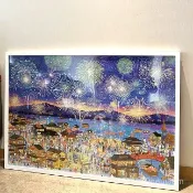 🔥臺灣爆款熱銷🔥天空之城花火夜遊拚圖框 2000片專用框 裱框96*68cm實木相框 畵框藝術掛框 拼圖展示框 極窄邊框