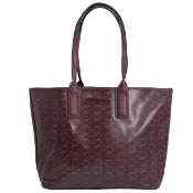 【Michael Kors】滿版圓標MK LOGO印花肩背托特包購物包(酒紅)