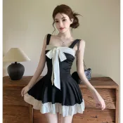 【歐貝貝studio】洋裝 撞色蝴蝶結無袖吊帶露背連身短裙 高腰大裙擺顯瘦短洋裝 純慾甜辣辣妹風小眾設計約會Party