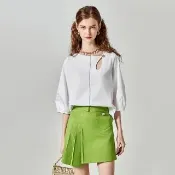 【iROO】愛情鳥綠摺飾短裙