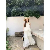 【法式立體花朵】度假洋裝 法式洋裝 無袖蛋糕長裙 連身裙 掛脖長裙 渡假洋裝 絕美仙氣 2026夏