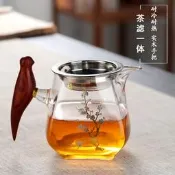 【品質保證】梵師新款茶具公道杯耐高溫加厚木把具茶漏壹體套裝分茶器茶海日式茶具 家用茶具 簡約茶具 紫砂茶具