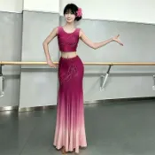 🔥桃園出貨🔥 傣族舞演出服 表演服 練功服 魚尾裙 孔雀舞服 顯瘦 修身 傣族舞蹈服裝藝考練功新款孔雀舞成人魚尾演出