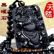 現貨！已開光正品 天然黑曜石 文關公吊墜 項鍊 關二爺 拿書 關公 虎眼石珠鍊 關聖帝君 旺財保平安助事業 避邪護身符