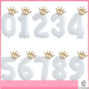 🎀木子雜貨鋪🎀32 英寸白色數字, 帶迷你皇冠氦鋁鋁箔氣球生日聚會裝飾嬰兒淋浴器兒童玩具