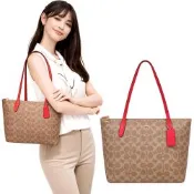 COACH 紅色大C PVC手提/托特包-中型