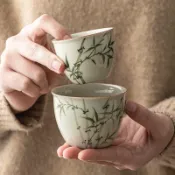 【七月熱銷】翠綠文竹水缸杯主人杯大號茶盞陶瓷喝茶杯中式功夫茶具品茗杯單杯