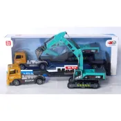 ☆玩具先生☆托板車.托車.拖車.貨櫃車載運合金挖土機.拖吊車