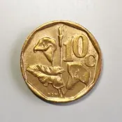 南非1993粘10分黃銅硬幣非洲錢幣（南非國灰，馬蹄蓮）16mm實務派攝，原光美品（部，掇單和郵）-1