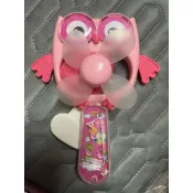 二手 貓頭鷹 粉色 手動風扇 兒童 玩具 風扇 彈珠台