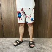 美國百分百【全新真品】QuikSilver 閃銀 海灘褲 綁繩 休閒 衝浪褲 男款 扶桑花 短褲 白色 E974
