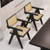 【✨ 廠家直銷✨】實木椅子 家用餐椅 昌迪加爾椅 餐廳中古餐桌凳子 靠背茶桌扶手藤編椅