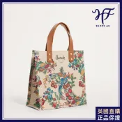 【HF】英國代購 正品 Harrods 哈洛德百貨 提花設計 棉麻 孔雀印花手提包 真皮皮革提手手提袋 購物袋 沙灘包