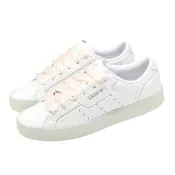 【adidas 愛迪達】休閒鞋 Sleek W 女鞋 白 粉 皮革 復古 緞面鞋帶 JS1618