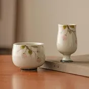 臺灣現貨草木灰手繪石榴茶杯陶瓷品茗杯主人杯單個喝茶中式功夫茶具聞香杯