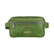 GUCCI Off the Grid 皮革金字LOGO緹花尼龍搭牛皮滾邊拉鍊胸掛腰包(森林綠)